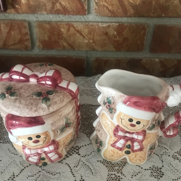 RareVintage Hand Painted Gingerbread Sugar/Creamer - Picture 4 of 13